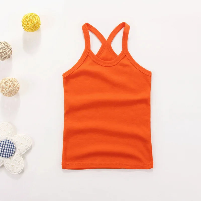 Girls Sleeveless Cotton Solid Colored T-shirts/Vest
