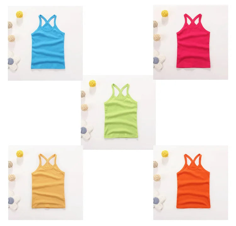 Girls Sleeveless Cotton Solid Colored T-shirts/Vest