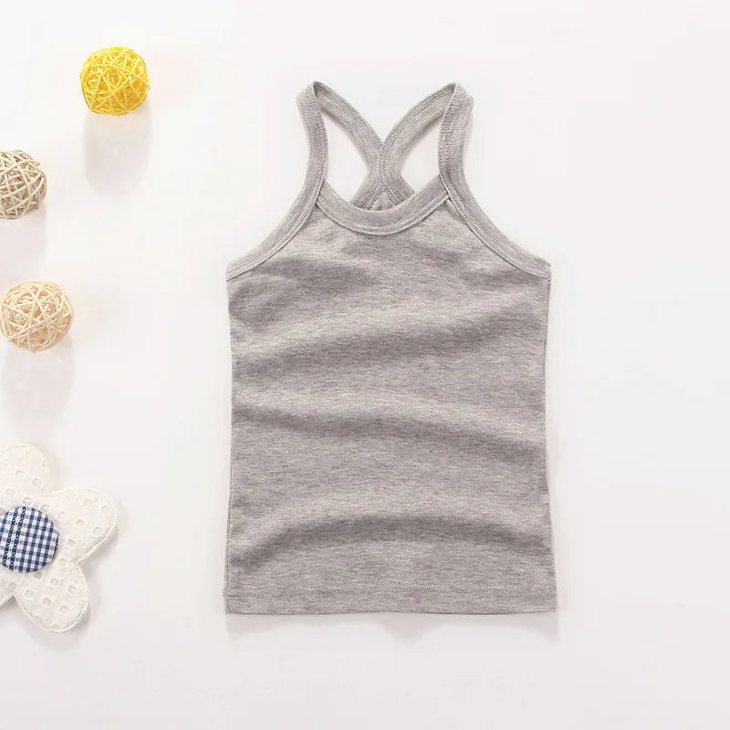 Girls Sleeveless Cotton Solid Colored T-shirts/Vest