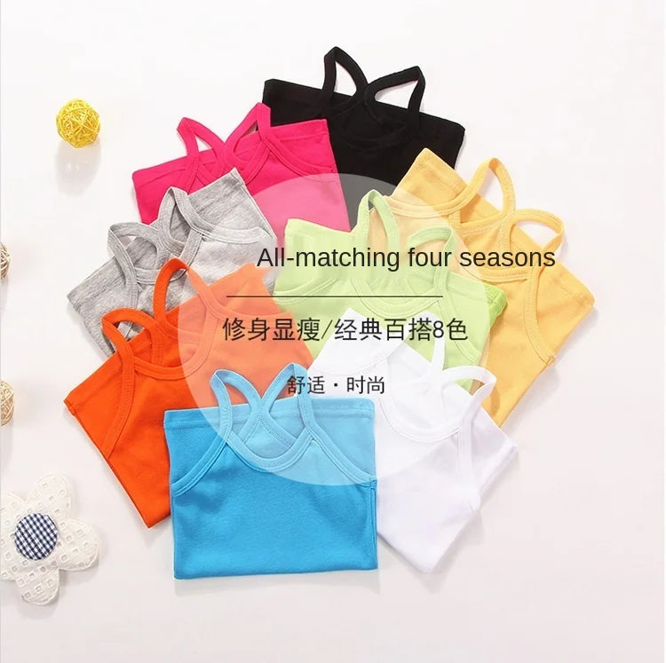 Girls Sleeveless Cotton Solid Colored T-shirts/Vest