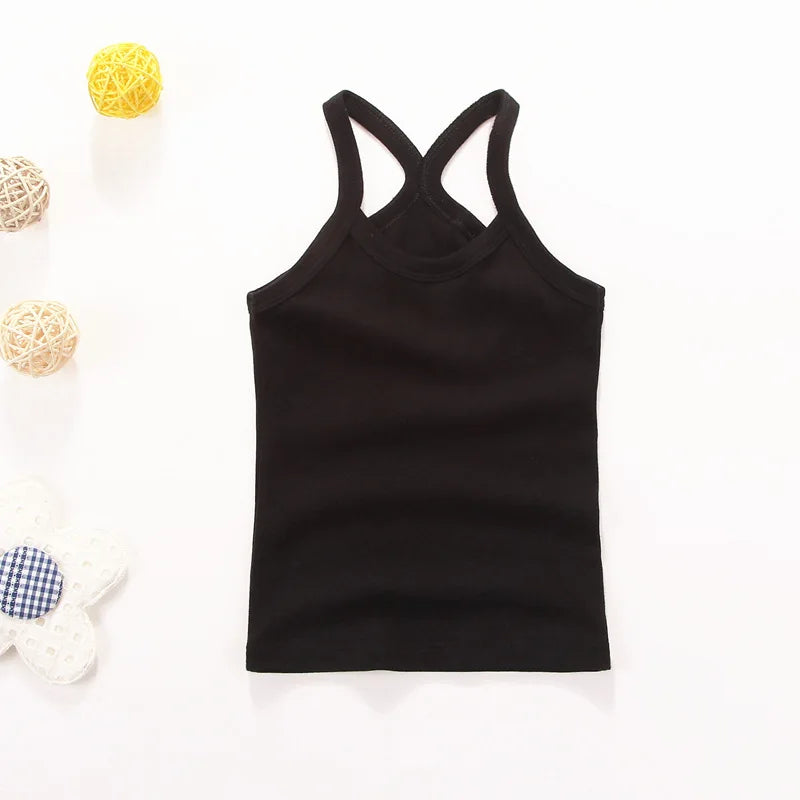 Girls Sleeveless Cotton Solid Colored T-shirts/Vest