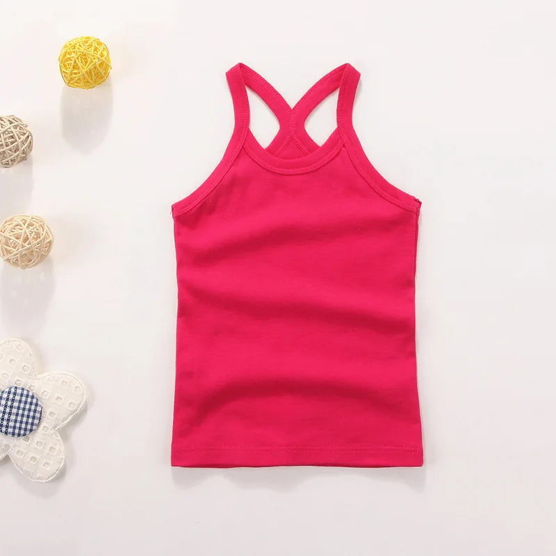 Girls Sleeveless Cotton Solid Colored T-shirts/Vest