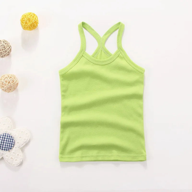 Girls Sleeveless Cotton Solid Colored T-shirts/Vest