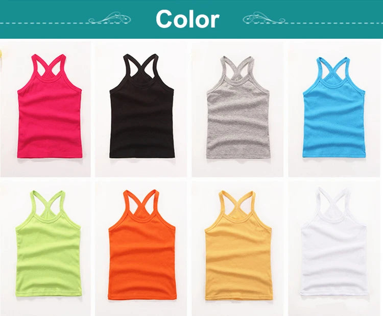 Girls Sleeveless Cotton Solid Colored T-shirts/Vest
