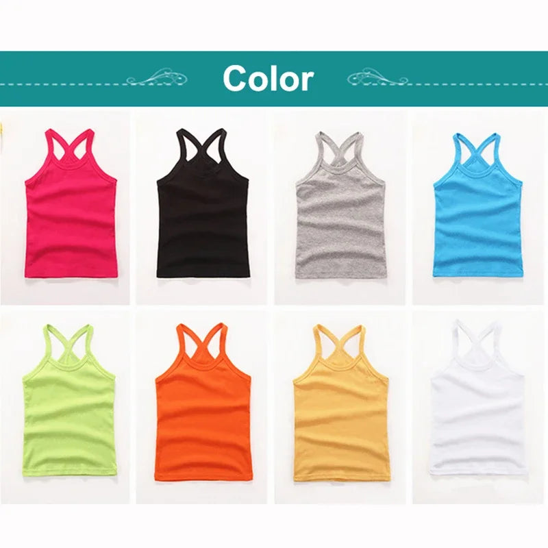Girls Sleeveless Cotton Solid Colored T-shirts/Vest