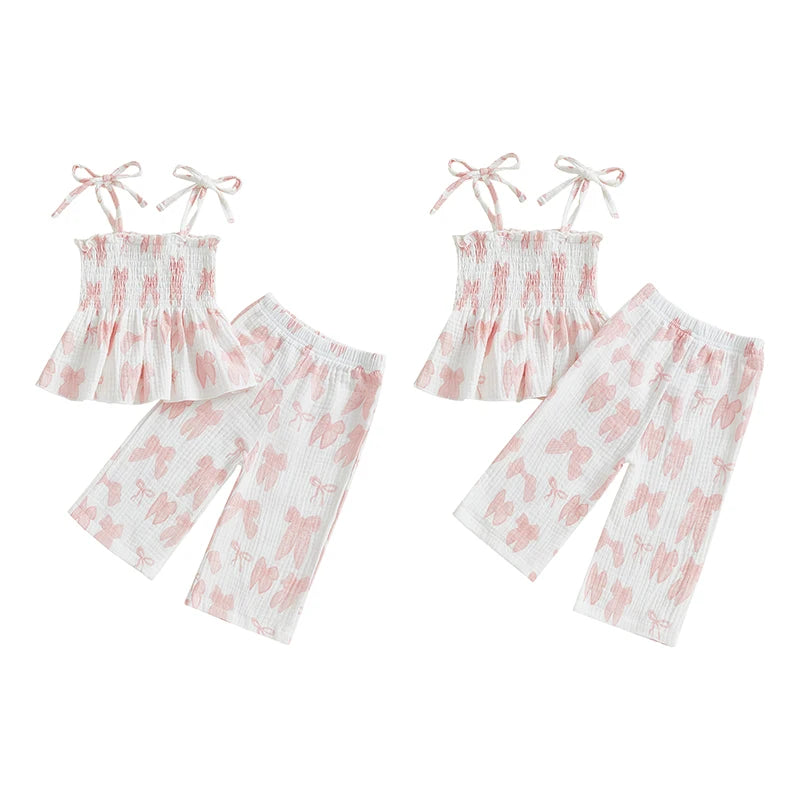 Lioraitiin Baby Girl Lacing Strap Camisole Elastic Waistband Pants Outfits