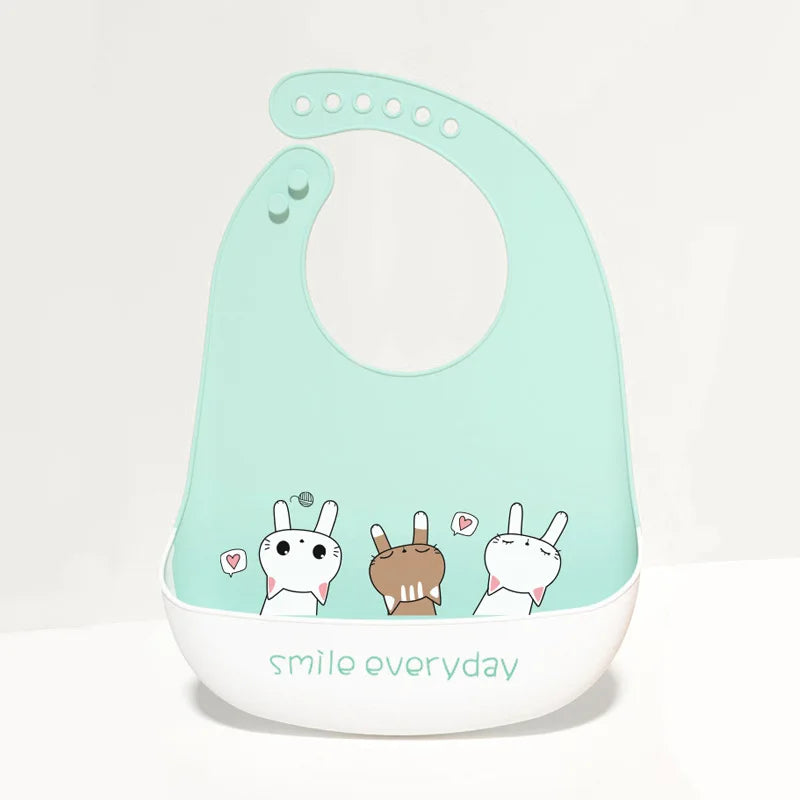 Newborn Adjustable Cartoon Printed Waterproof Soft Silicone Bib