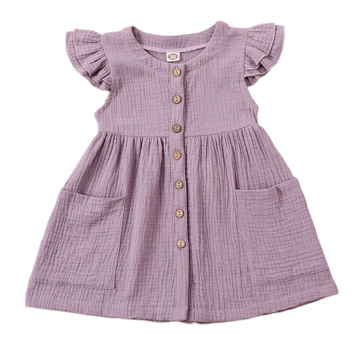 0-6 Years Toddler/Kid Baby Girl Cotton Summer Dress w/ Ruffled Sleeves