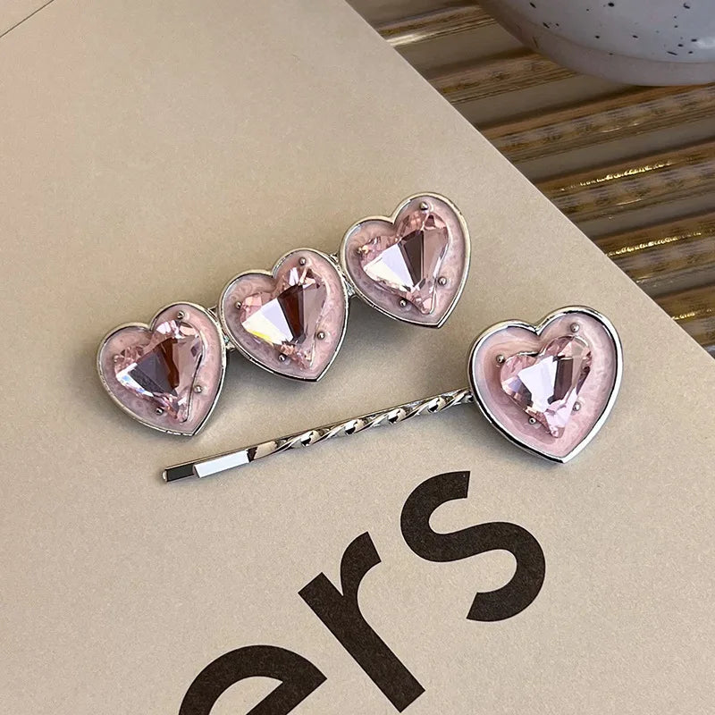 Fashion Luxury Vintage Pink/Silver Heart Rhinestone Hair Clips For Women/Girls