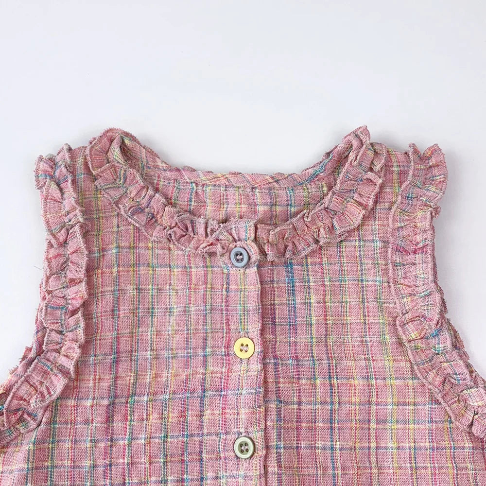 Girl's Pink Summer Two-piece Set W/Ruffles