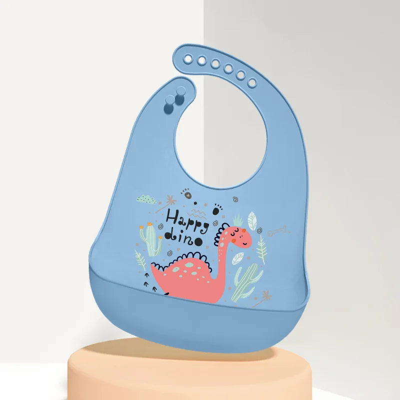 Newborn Adjustable Cartoon Printed Waterproof Soft Silicone Bib