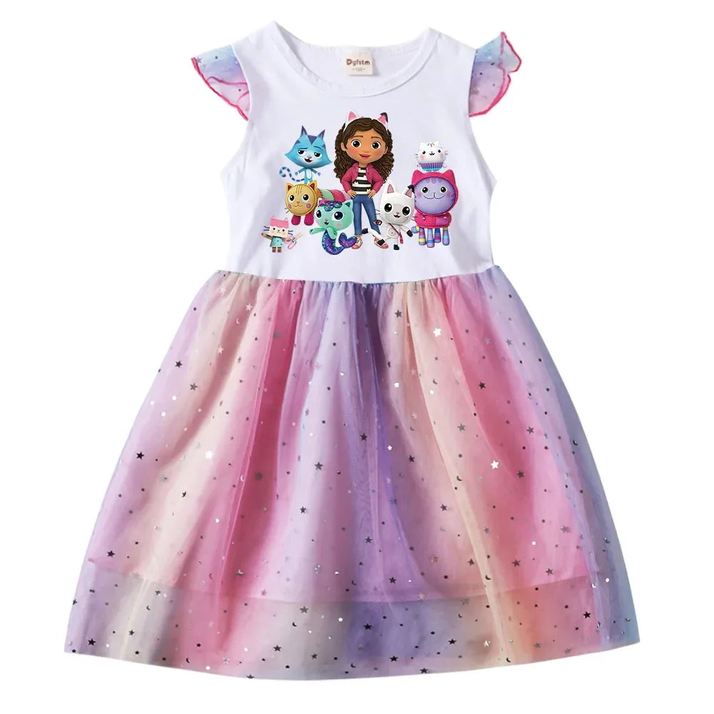 Princess Baby Girls Cartoon Dress W/Sequin Mesh Star