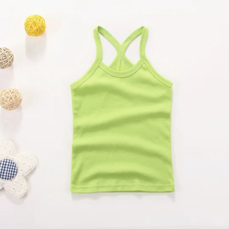 Girls Sleeveless Cotton Solid Colored T-shirts/Vest