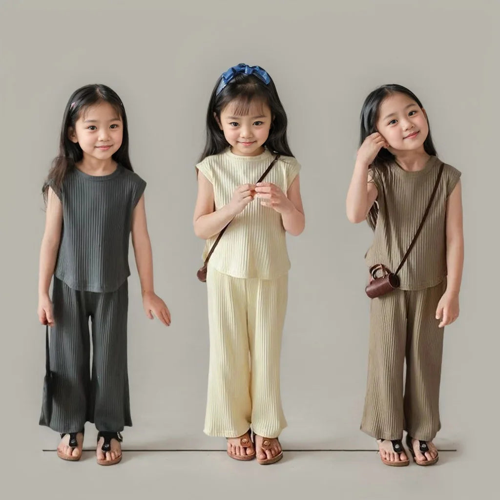 Girl Toddler/Kid 2pc Solid Color T-shirt Tank Top +Length Pants