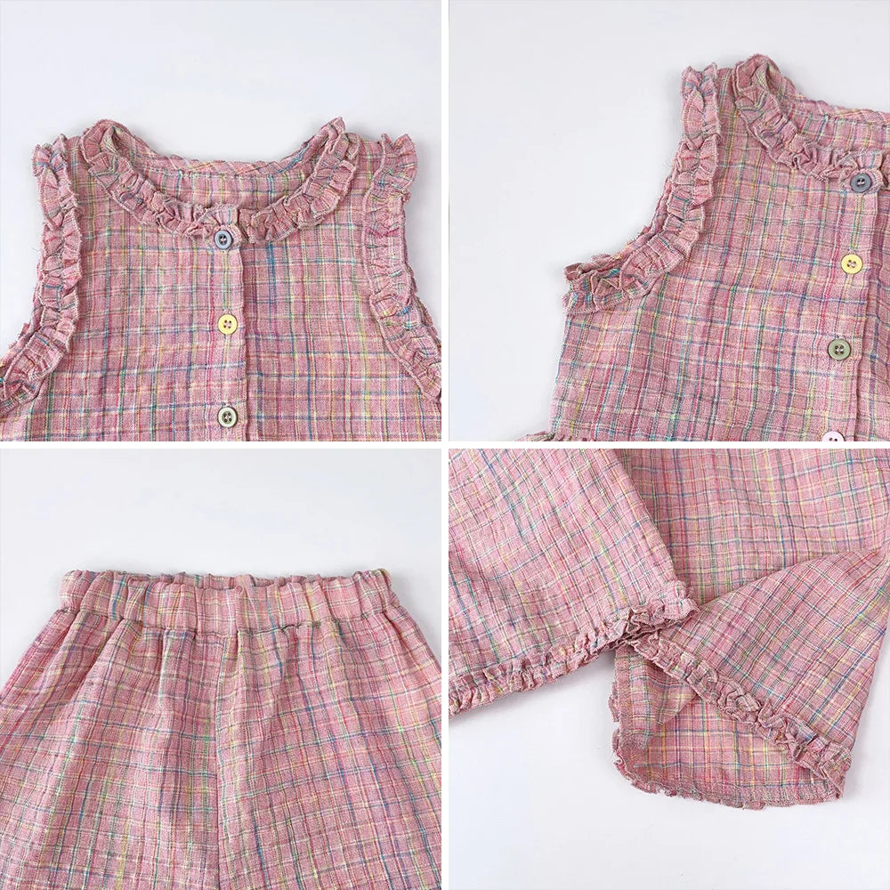 Girl's Pink Summer Two-piece Set W/Ruffles