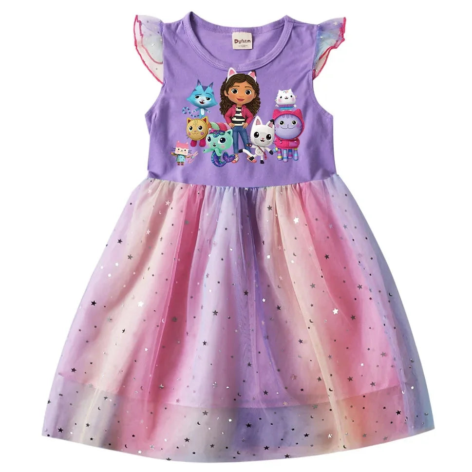 Princess Baby Girls Cartoon Dress W/Sequin Mesh Star