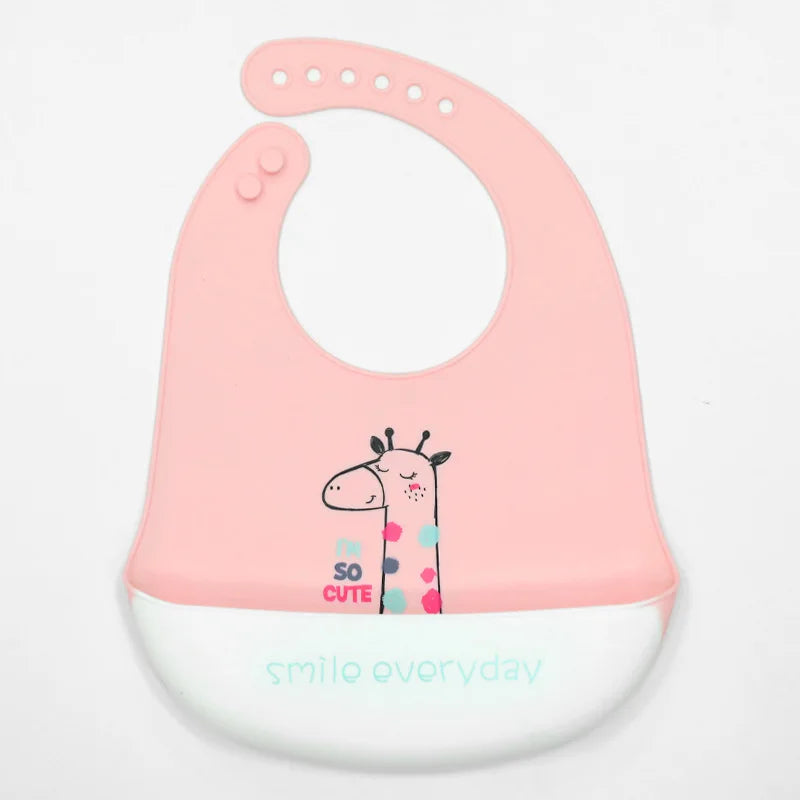 Newborn Adjustable Cartoon Printed Waterproof Soft Silicone Bib