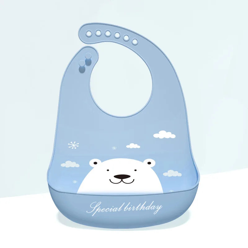 Newborn Adjustable Cartoon Printed Waterproof Soft Silicone Bib