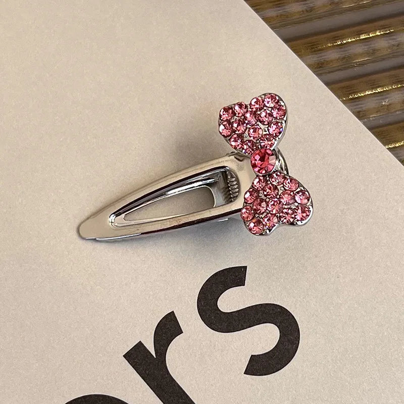 Fashion Luxury Vintage Pink/Silver Heart Rhinestone Hair Clips For Women/Girls