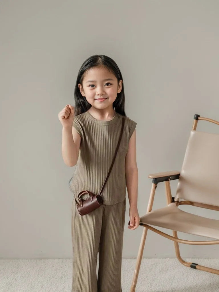 Girl Toddler/Kid 2pc Solid Color T-shirt Tank Top +Length Pants