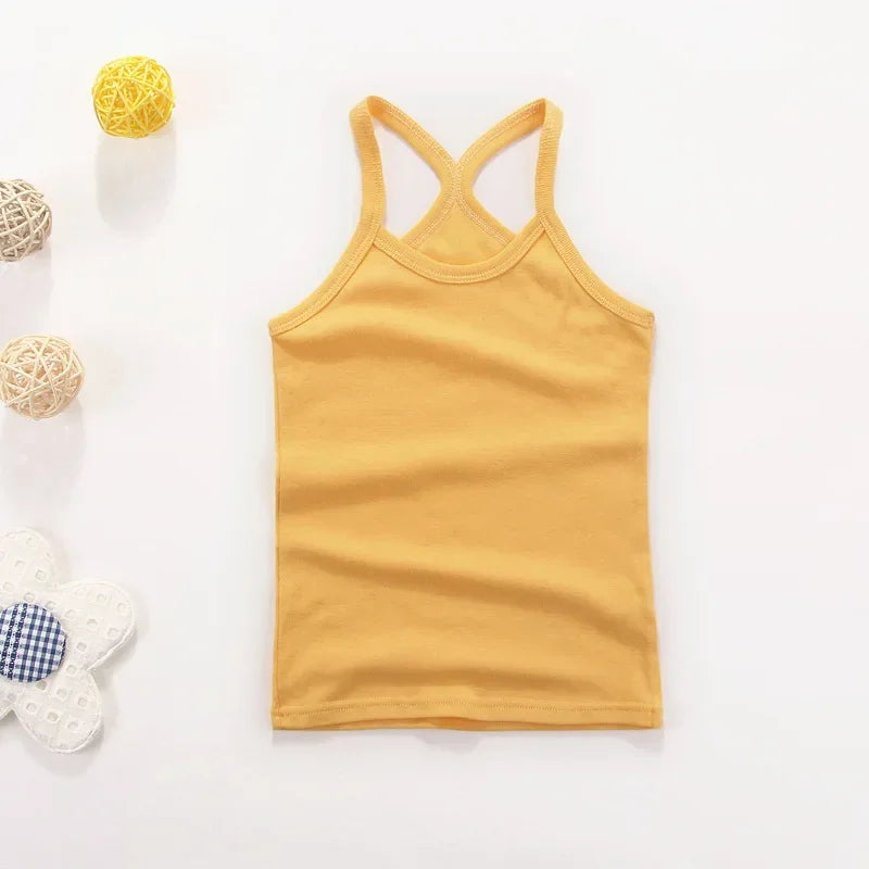 Girls Sleeveless Cotton Solid Colored T-shirts/Vest