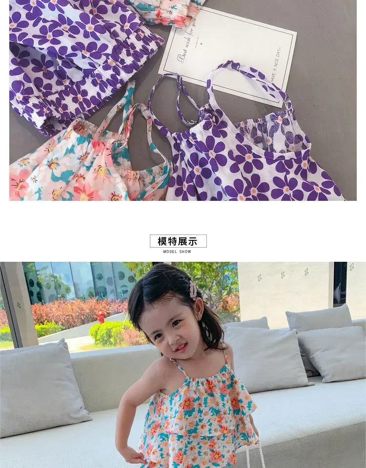 Summers New Baby Girl Cute Floral Vest And Anti-Mosquito Pants