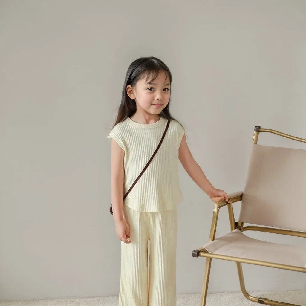 Girl Toddler/Kid 2pc Solid Color T-shirt Tank Top +Length Pants