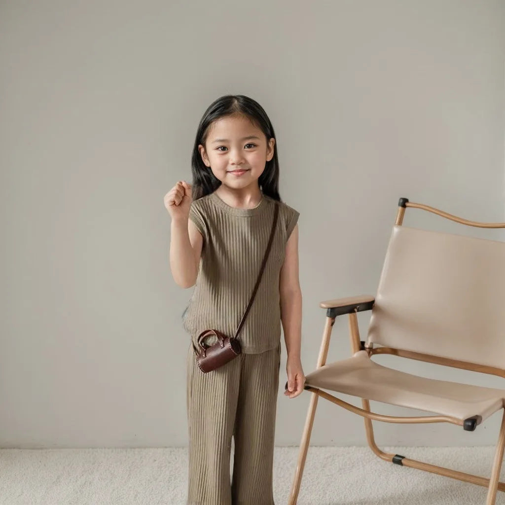 Girl Toddler/Kid 2pc Solid Color T-shirt Tank Top +Length Pants