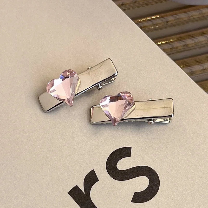 Fashion Luxury Vintage Pink/Silver Heart Rhinestone Hair Clips For Women/Girls