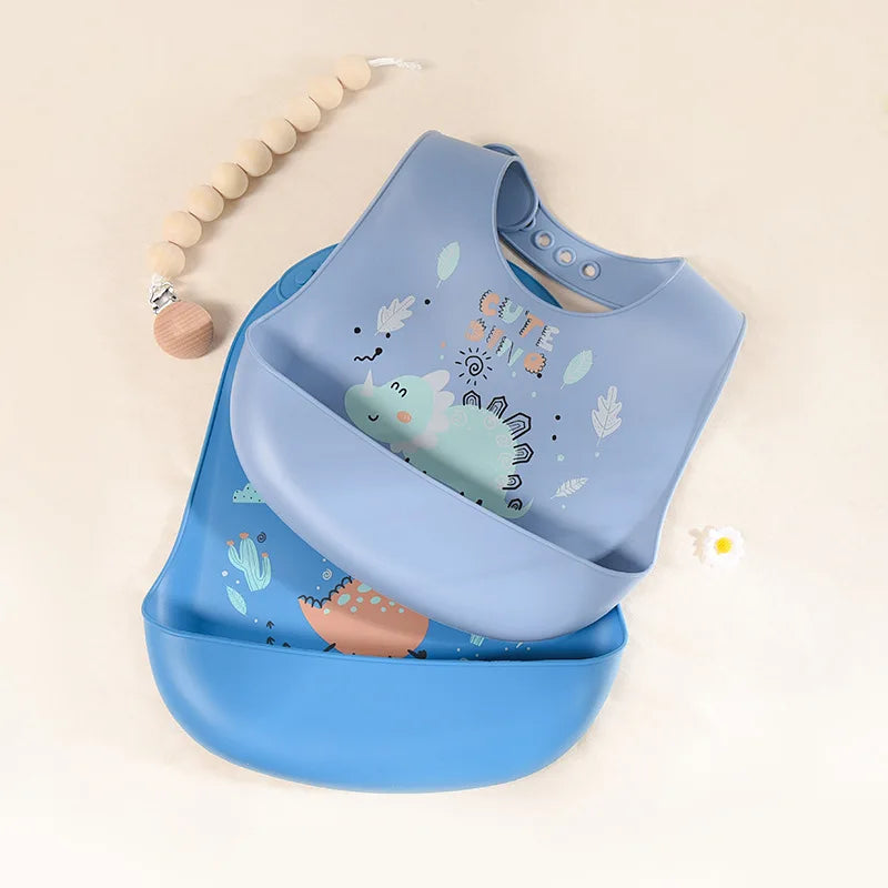 Newborn Adjustable Cartoon Printed Waterproof Soft Silicone Bib