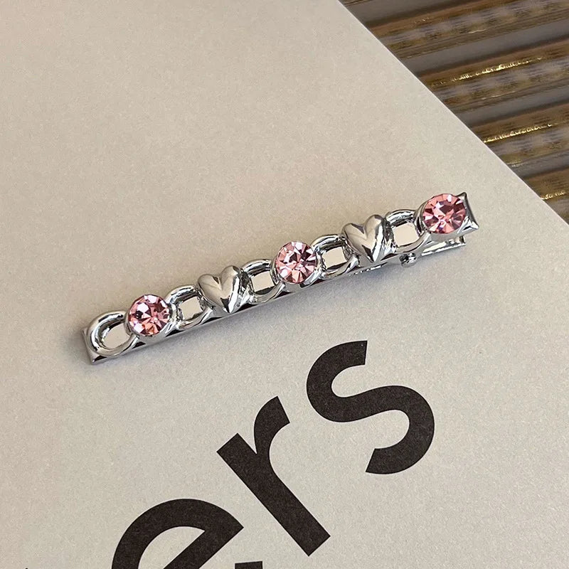Fashion Luxury Vintage Pink/Silver Heart Rhinestone Hair Clips For Women/Girls