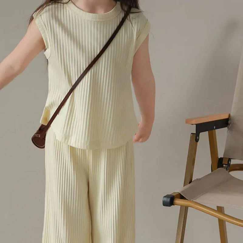 Girl Toddler/Kid 2pc Solid Color T-shirt Tank Top +Length Pants