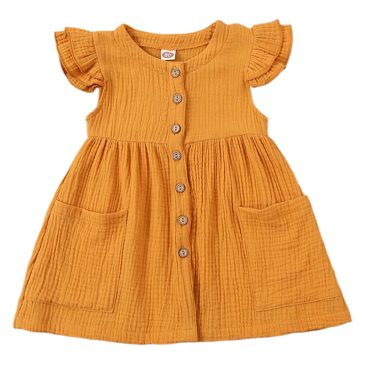 0-6 Years Toddler/Kid Baby Girl Cotton Summer Dress w/ Ruffled Sleeves
