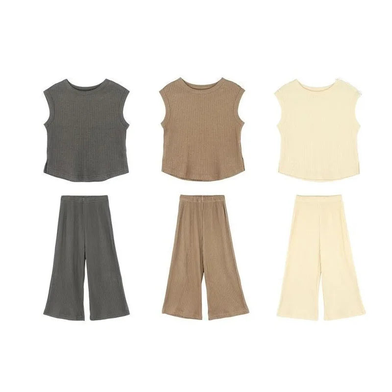 Girl Toddler/Kid 2pc Solid Color T-shirt Tank Top +Length Pants