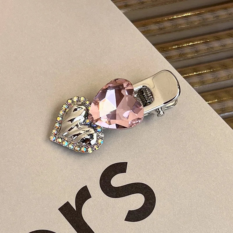 Fashion Luxury Vintage Pink/Silver Heart Rhinestone Hair Clips For Women/Girls