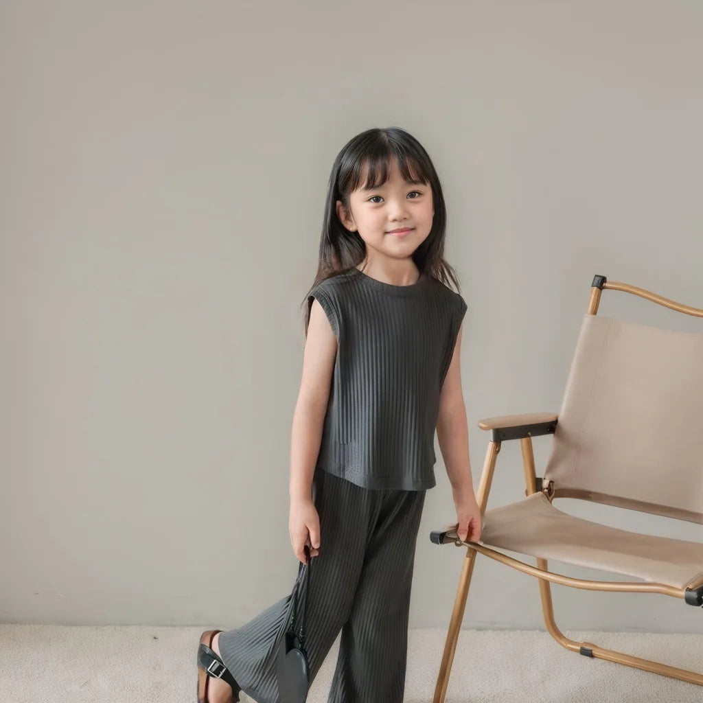 Girl Toddler/Kid 2pc Solid Color T-shirt Tank Top +Length Pants