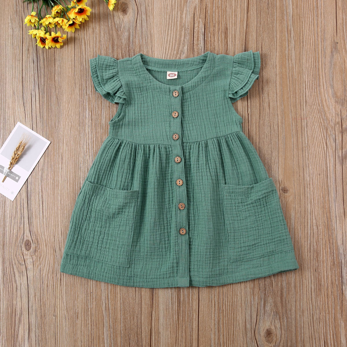 0-6 Years Toddler/Kid Baby Girl Cotton Summer Dress w/ Ruffled Sleeves