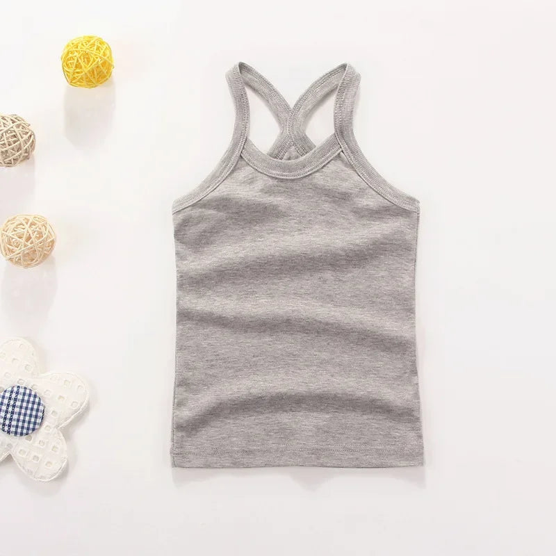 Girls Sleeveless Cotton Solid Colored T-shirts/Vest