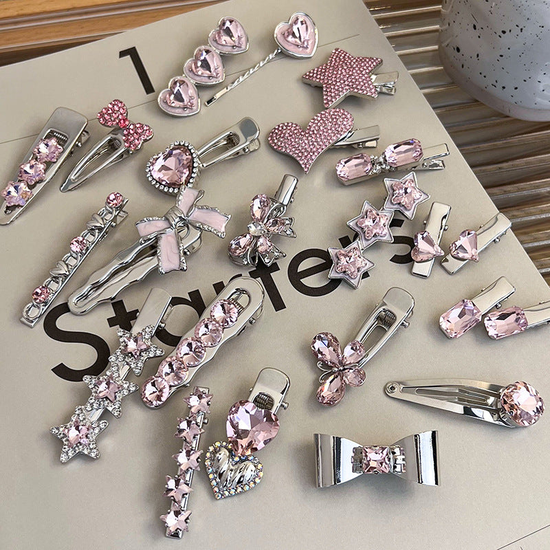 Fashion Luxury Vintage Pink/Silver Heart Rhinestone Hair Clips For Women/Girls