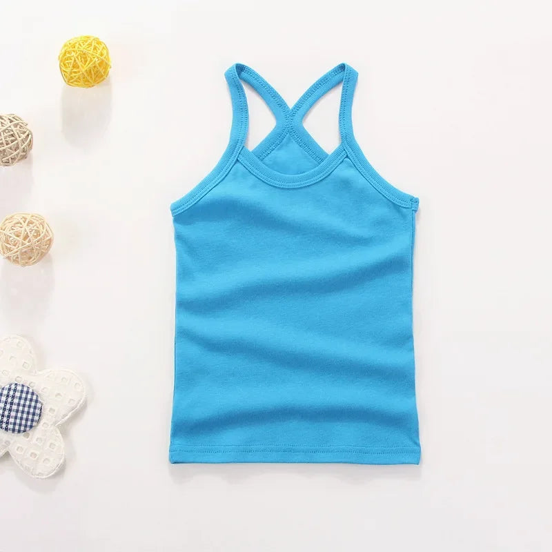 Girls Sleeveless Cotton Solid Colored T-shirts/Vest