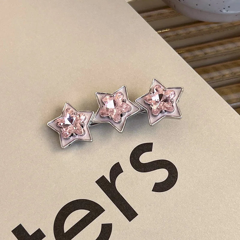 Fashion Luxury Vintage Pink/Silver Heart Rhinestone Hair Clips For Women/Girls