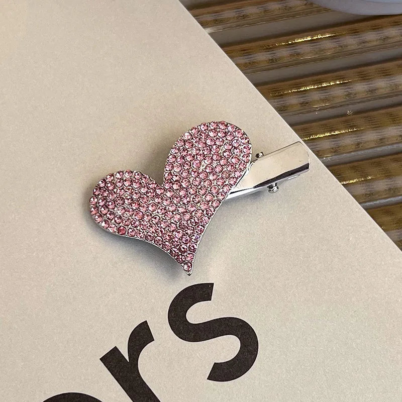 Fashion Luxury Vintage Pink/Silver Heart Rhinestone Hair Clips For Women/Girls