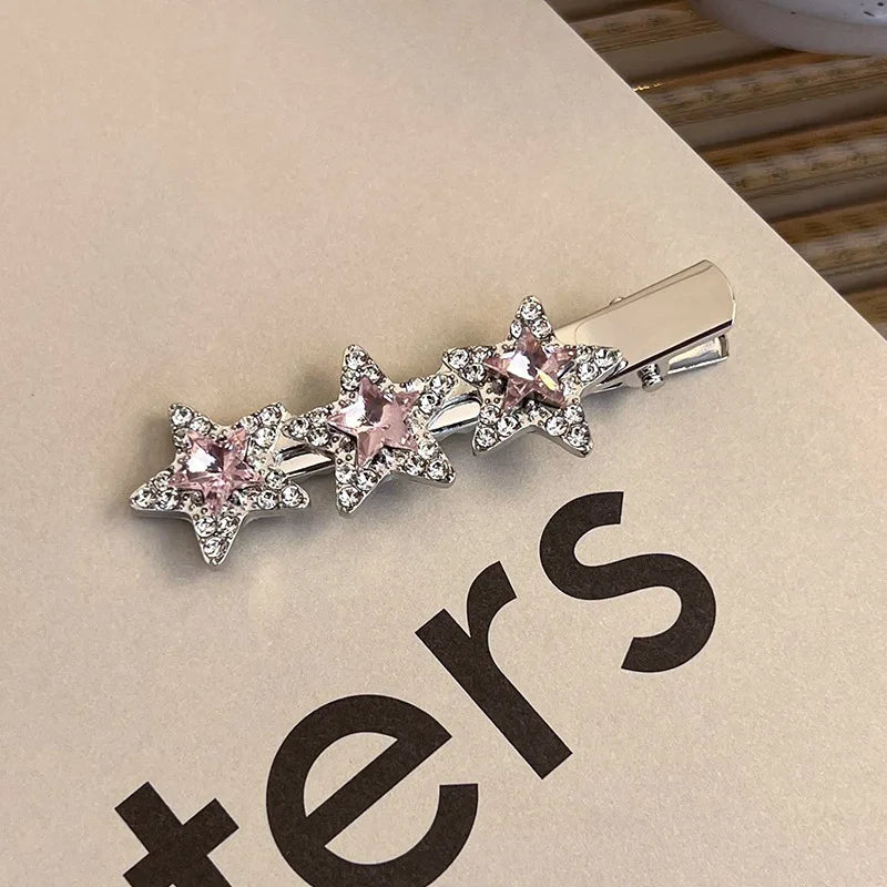 Fashion Luxury Vintage Pink/Silver Heart Rhinestone Hair Clips For Women/Girls
