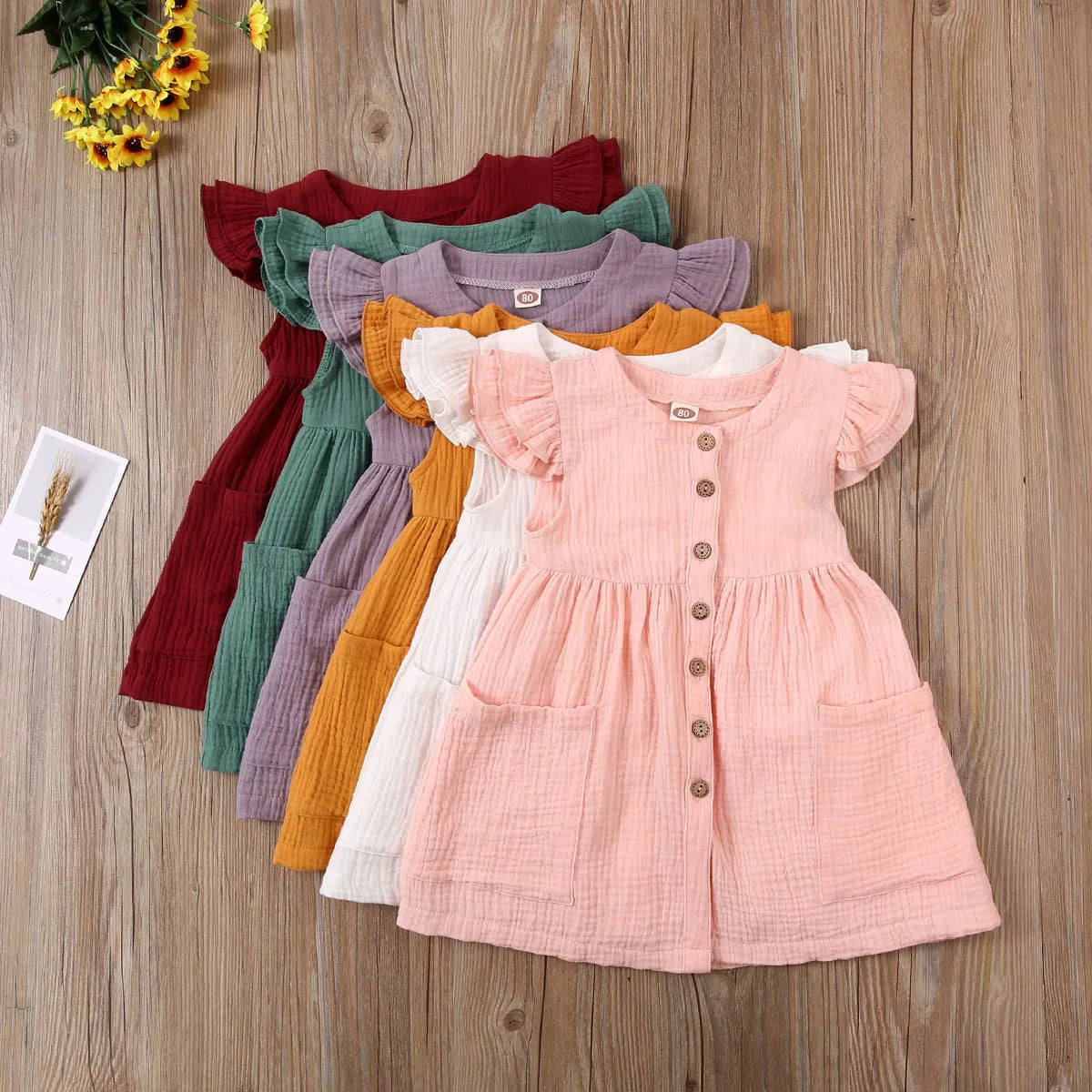 0-6 Years Toddler/Kid Baby Girl Cotton Summer Dress w/ Ruffled Sleeves