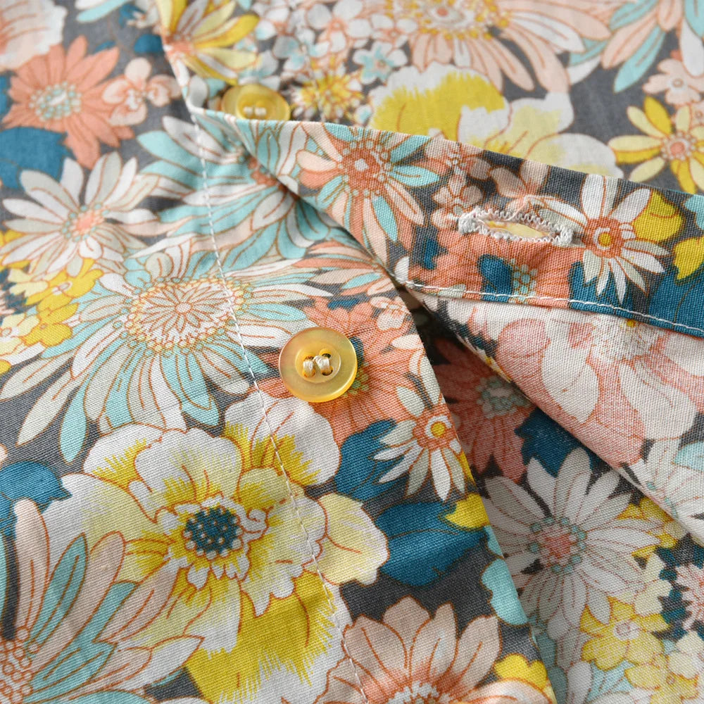 Boy's Summer Flower Printed Causal Suit W/ Bow Tie Pure Cotton 2-8 Years