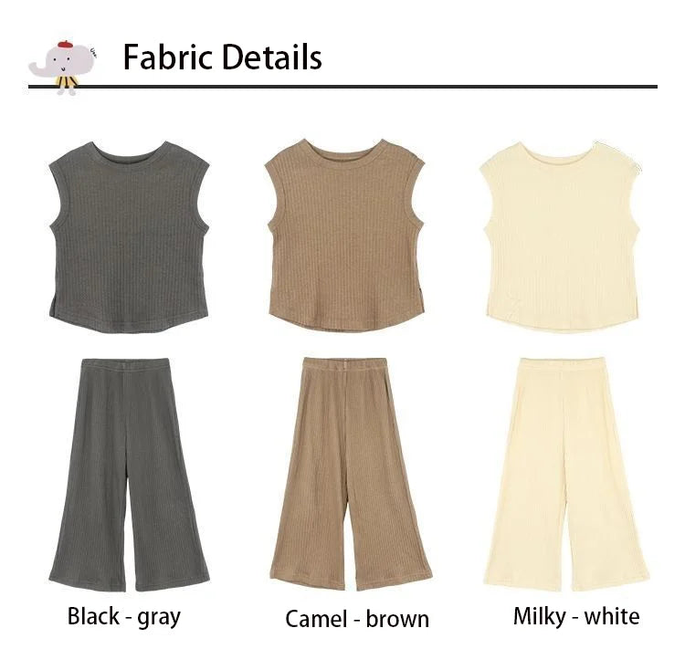 Girl Toddler/Kid 2pc Solid Color T-shirt Tank Top +Length Pants