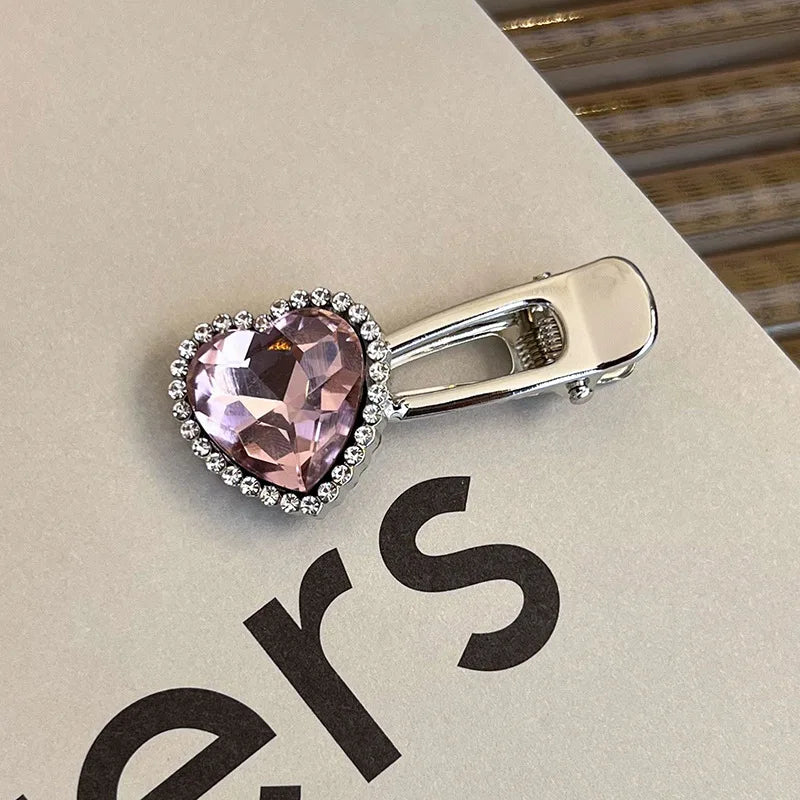 Fashion Luxury Vintage Pink/Silver Heart Rhinestone Hair Clips For Women/Girls