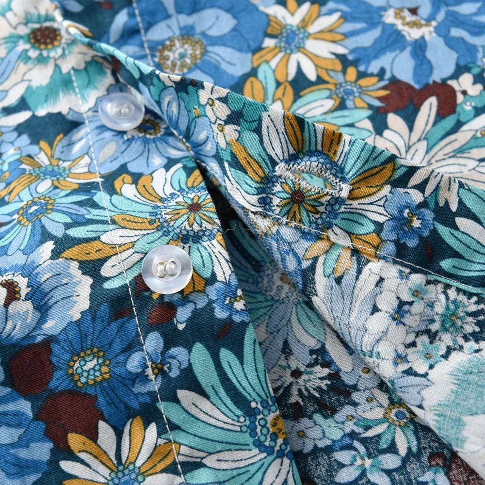 Boy's Summer Flower Printed Causal Suit W/ Bow Tie Pure Cotton 2-8 Years