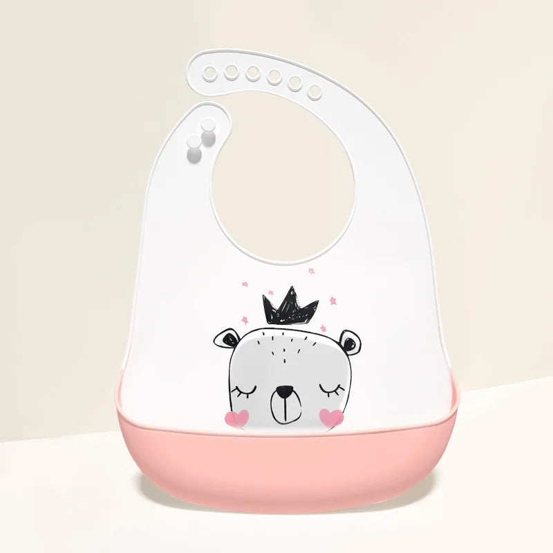 Newborn Adjustable Cartoon Printed Waterproof Soft Silicone Bib