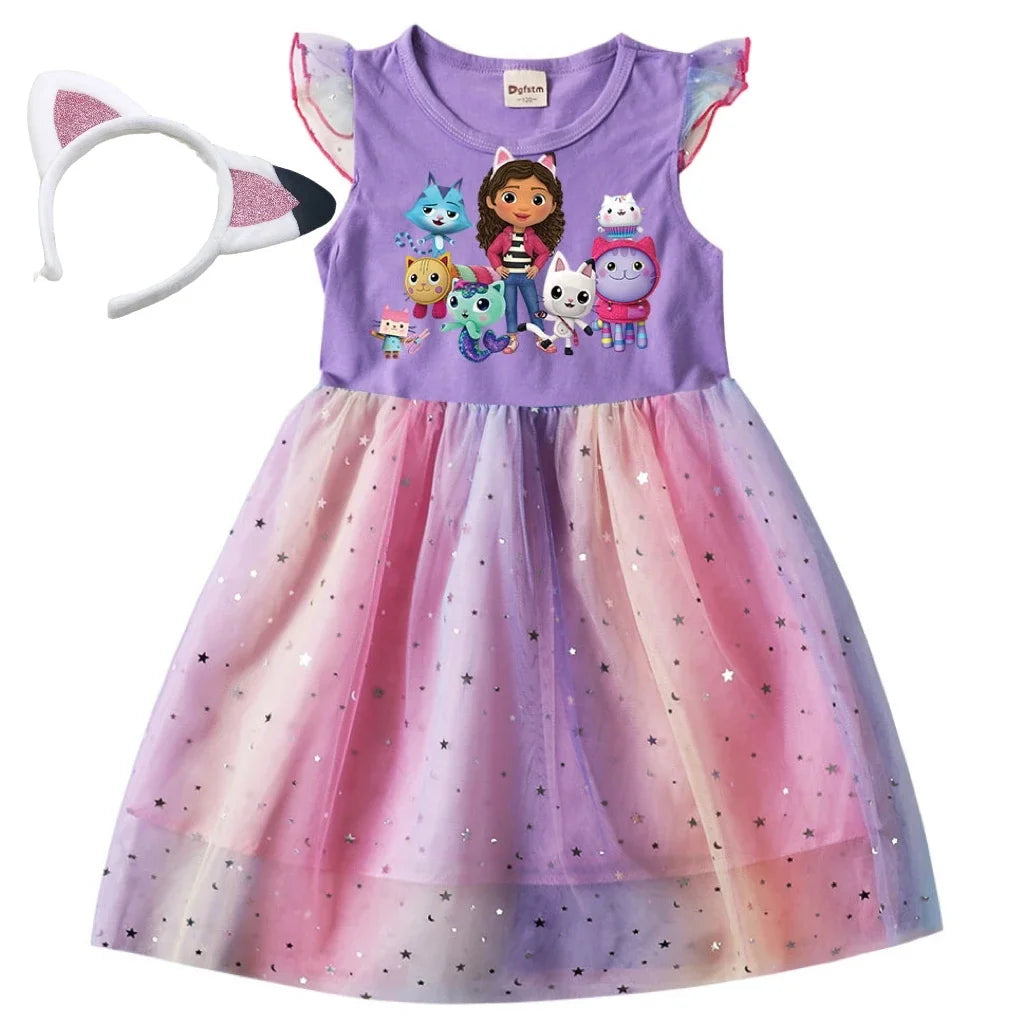 Princess Baby Girls Cartoon Dress W/Sequin Mesh Star